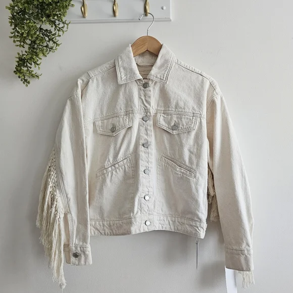 BLANKNYC Sacha Fringed Denim Jacket XS NWT Anthropologie Exclusive Boho Western - Picture 6 of 16